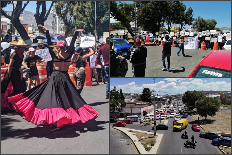 Con música, baile y bloqueos, estudiantes de la UAEH se manifiestan en la Pachuca-Tulancingo