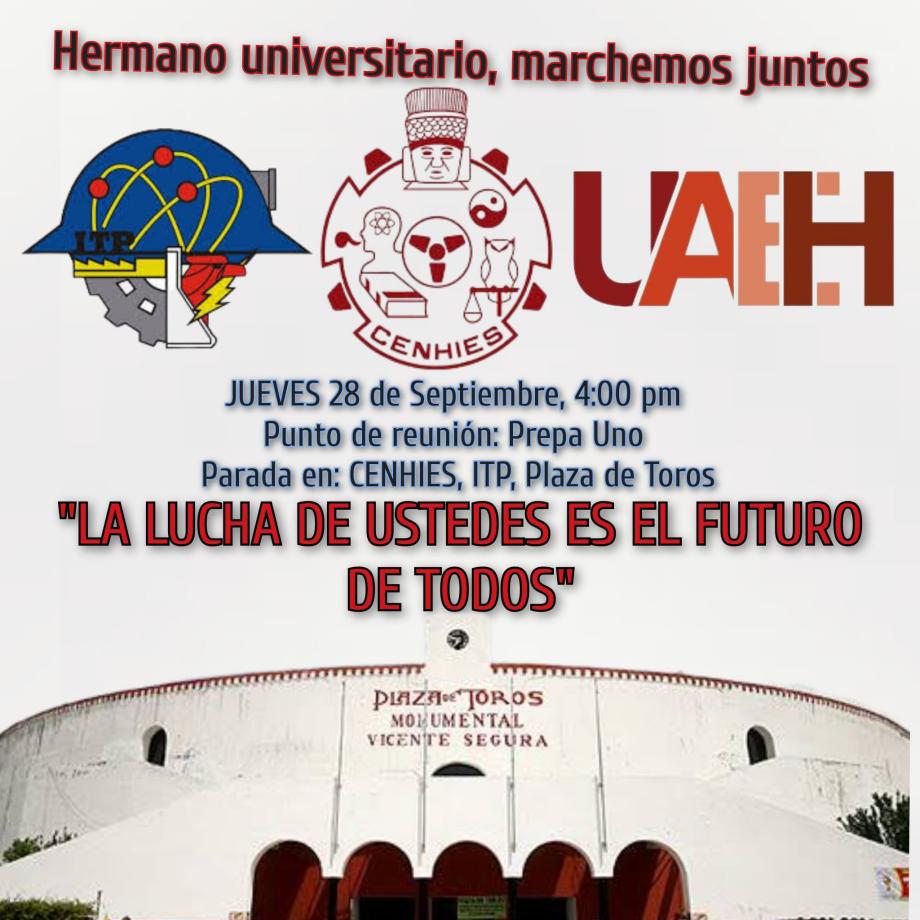 #Unidos ✊ Estudiantes de UAEH, ITP y CENHIES convocan a megamarcha en Pachuca