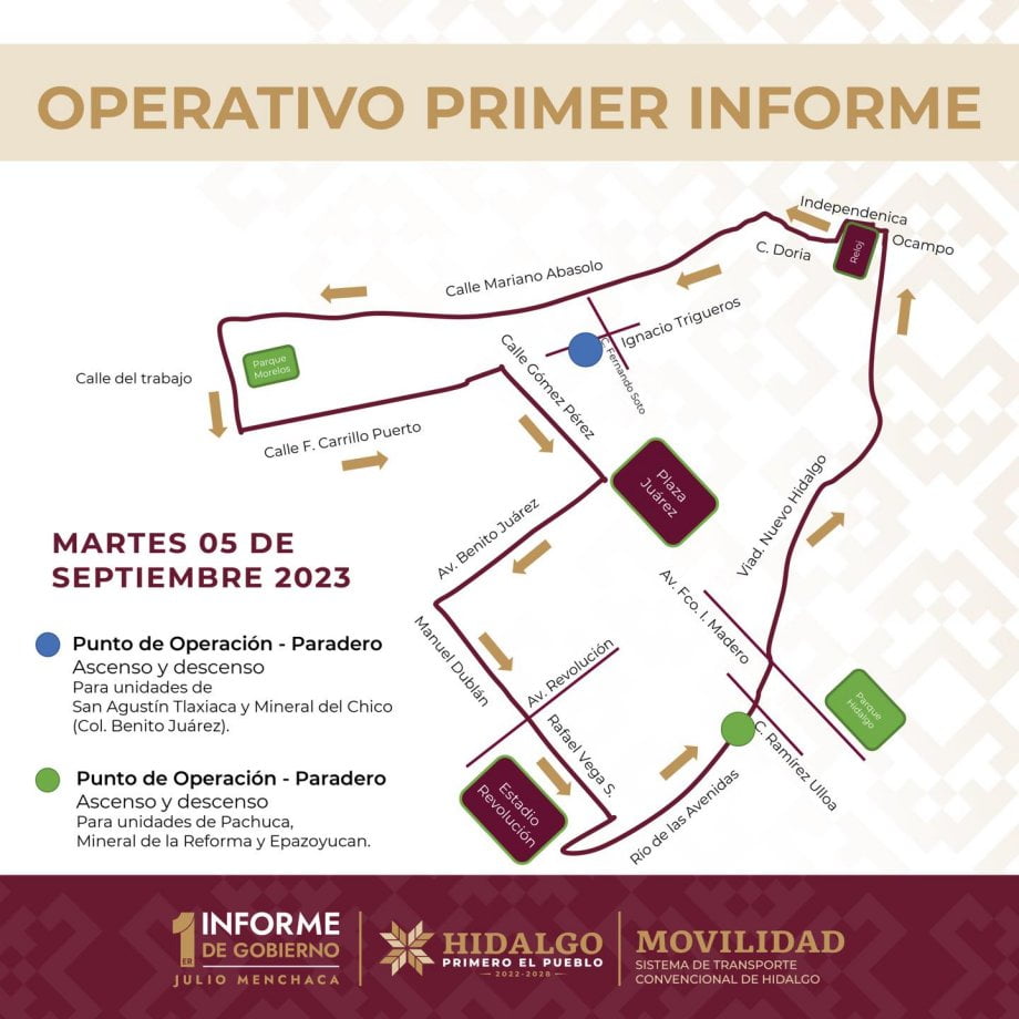Operativo vial en Pachuca por el 1er Informe de gobierno de Julio Menchaca