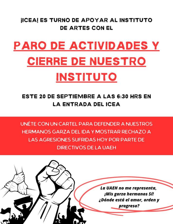 Convocan a PARO TOTAL en institutos de la UAEH en apoyo a estudiantes del IDA