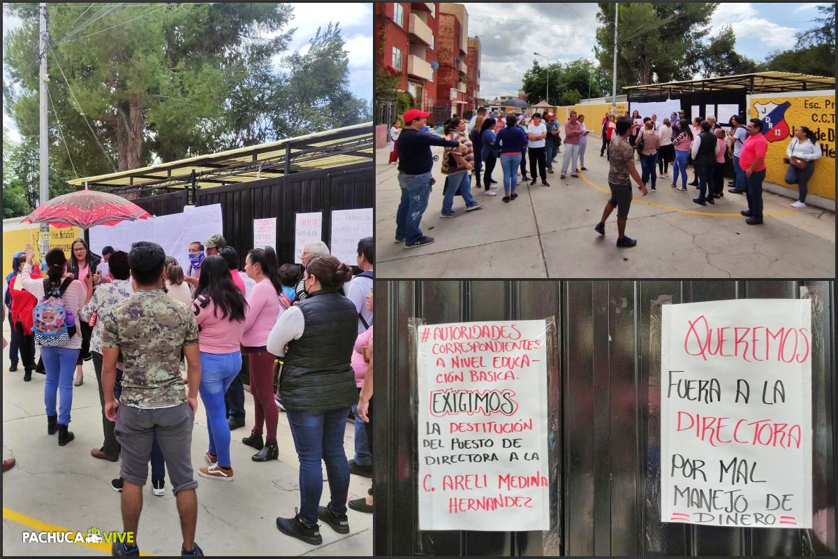 Cierran la primaria Juan C. Doria en Pachuca; padres de familia exigen destitución de directora