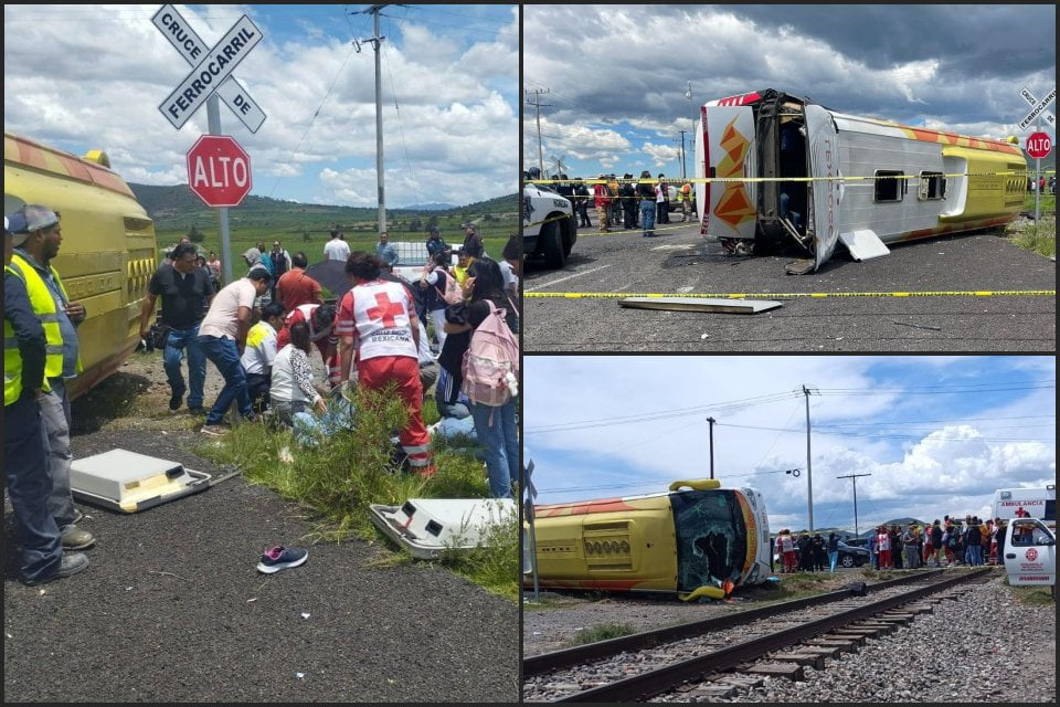 Tragedia en el sur de Hidalgo: tren arrastra a autobús lleno de estudiantes; hay 3 fallecidos y varios lesionados