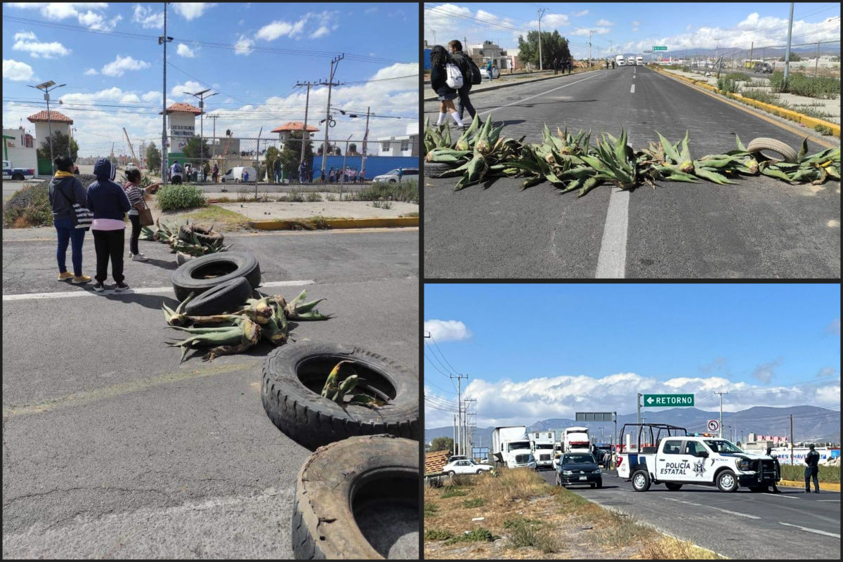 Con magueyes y llantas, bloquean la carretera Pachuca - Sahagún