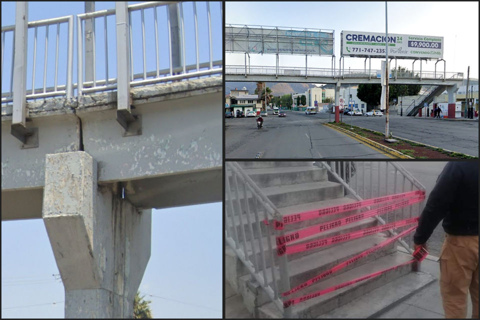 Cierran parcialmente avenida e inhabilitan puente peatonal en Pachuca por riesgo de colapso