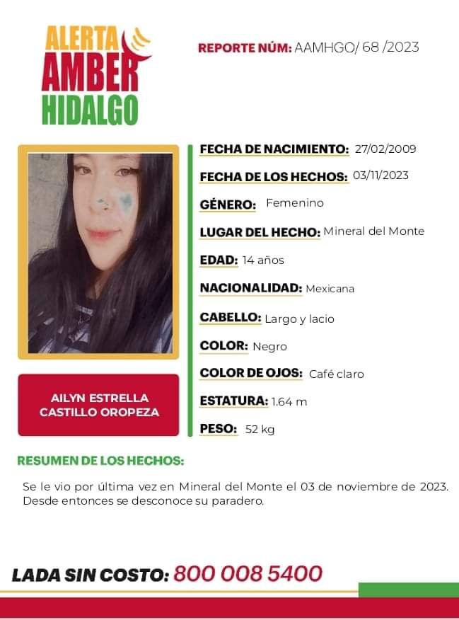Activan Alerta Amber por menor desaparecida en Pueblo Mágico de Hidalgo