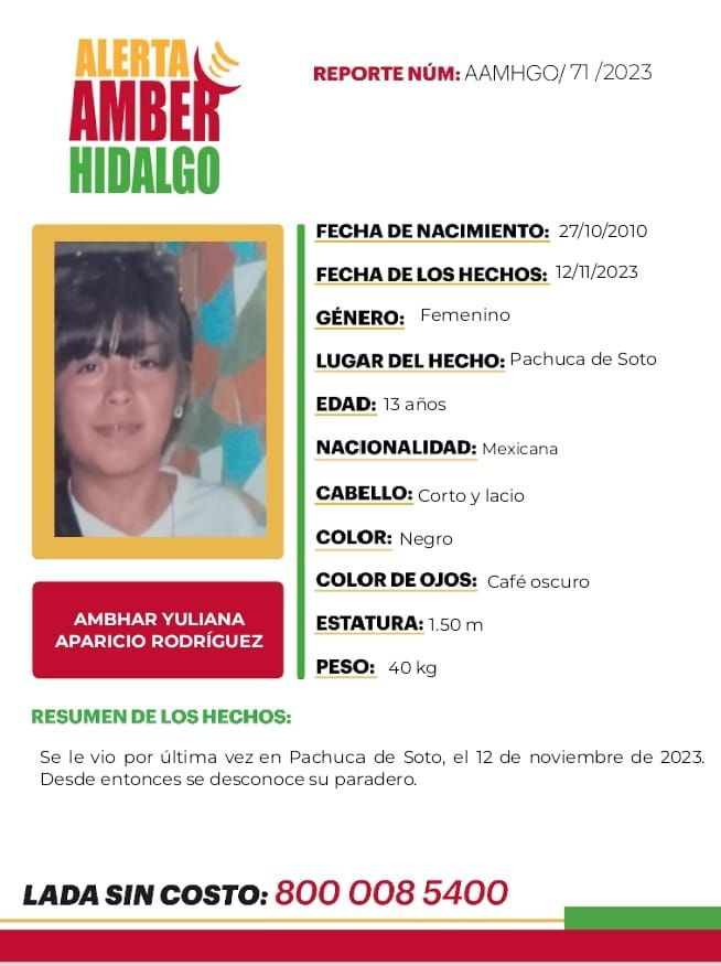 Activan Alerta Amber por desaparición de menor en Pachuca 4 Activan Alerta Amber por desaparición de menor en Pachuca