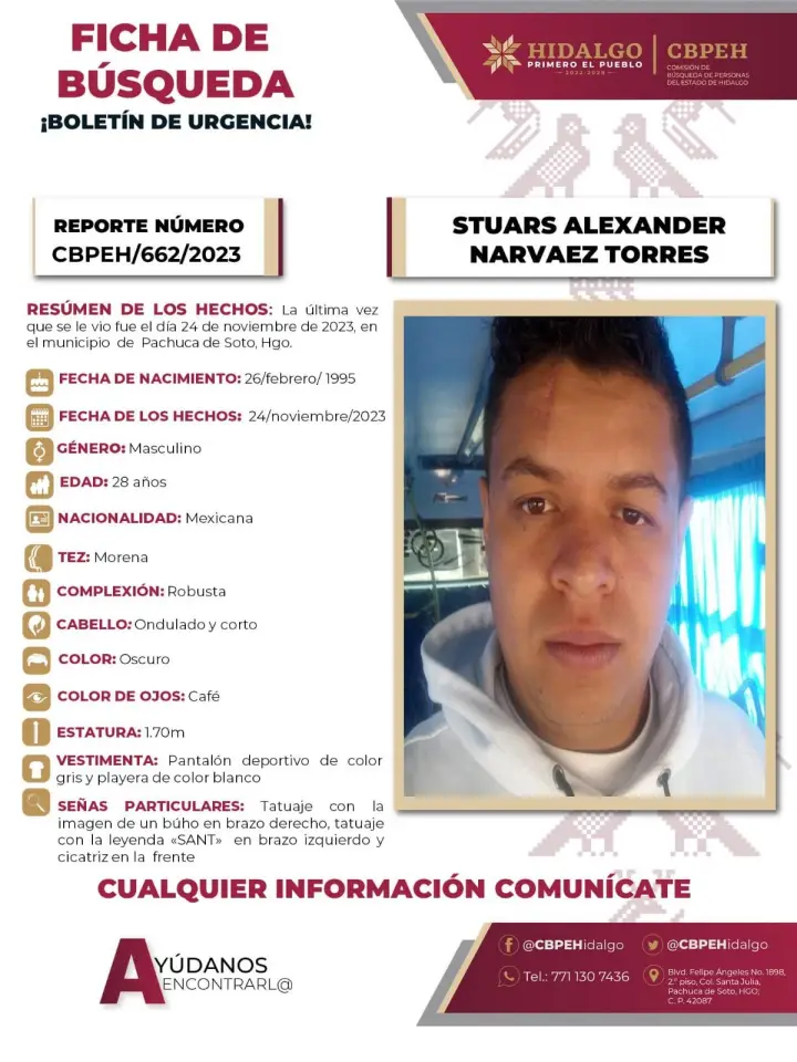 Stuars Alexander desapareció en Pachuca; solicitan ayuda para localizarlo