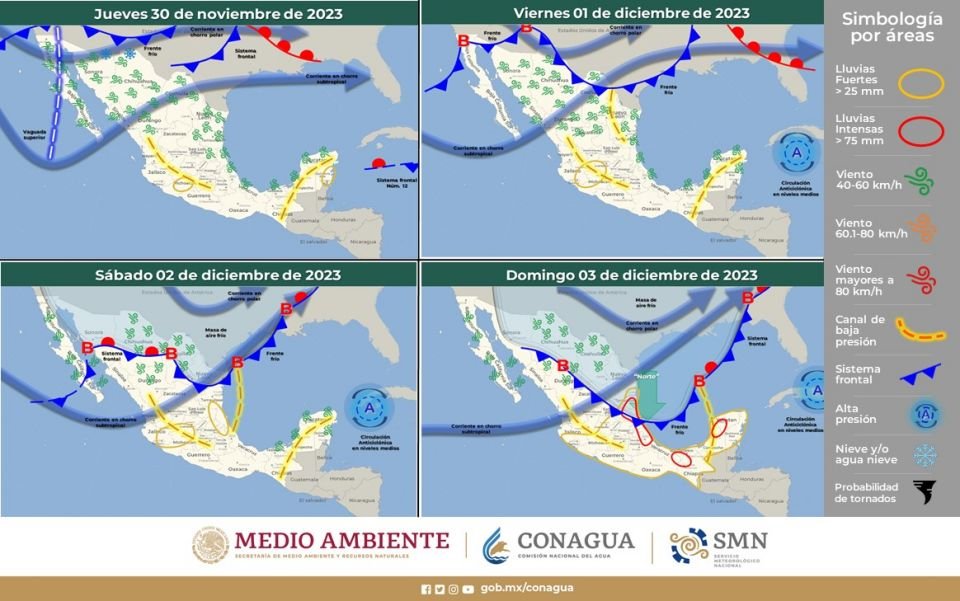 Llegan dos nuevos frentes fríos al país: traerán lluvias y descenso en las temperaturas
