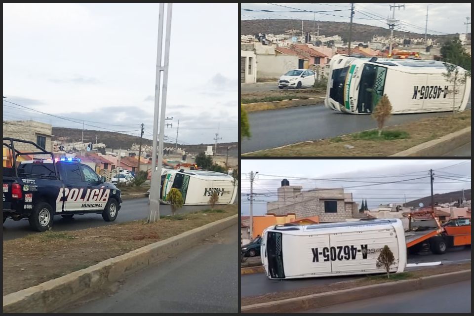 Vuelca transporte público en Mineral de la Reforma