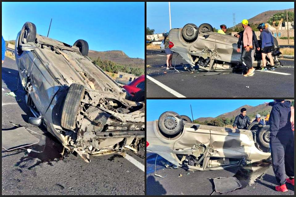 Volteado, así acabó un automóvil tras sufrir fuerte volcadura en la Pachuca-Sahagún