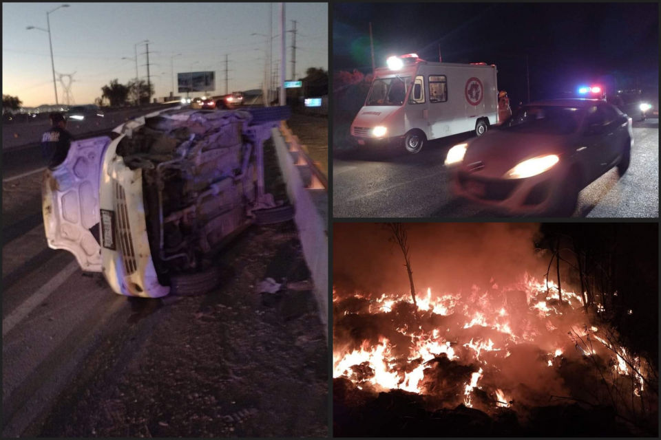 Noche movida para los cuerpos de emergencias: volcaduras e incendios en la Pachuca-Sahagún