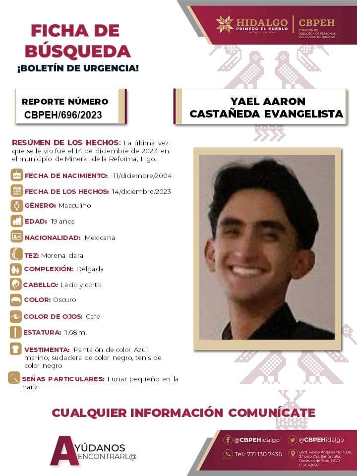 Yael Aaron desapareció en Mineral de la Reforma; piden ayuda para localizarlo