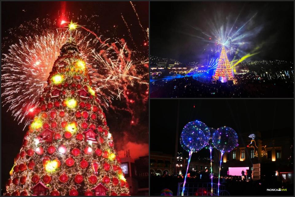 Con luces y pirotecnia, así encendieron el árbol navideño en plaza Juárez de Pachuca (fotos y videos)