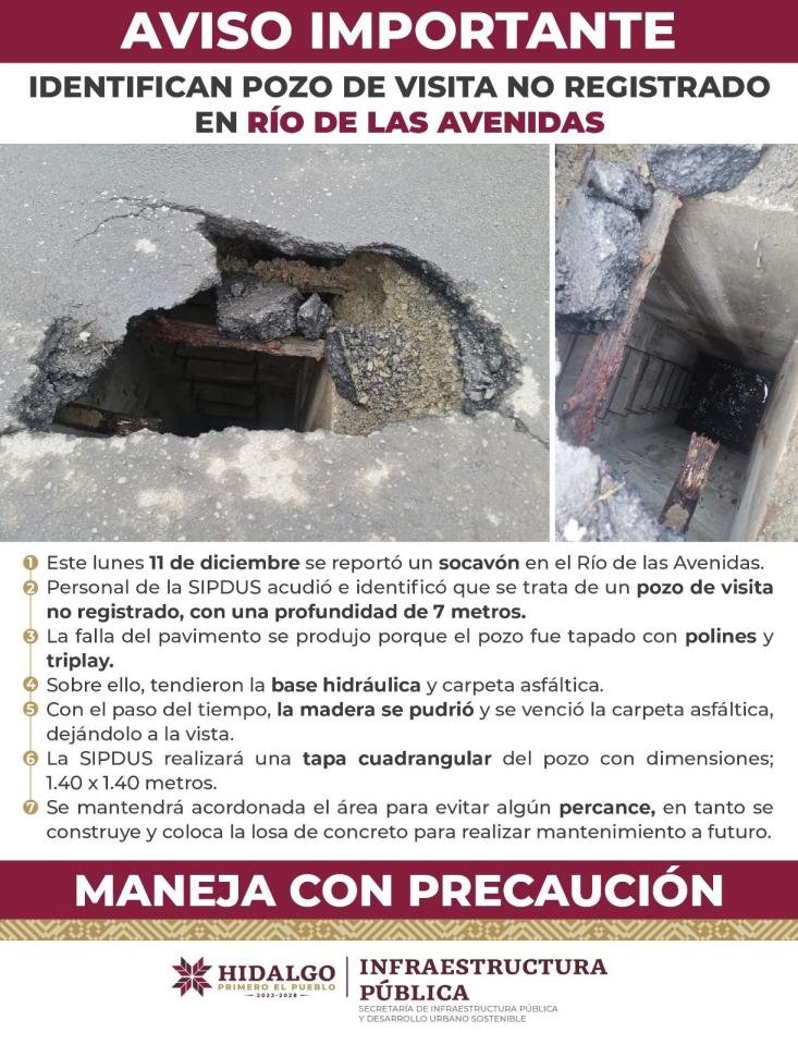 ¡Se abrió el pavimento! Descubren pozo en supuesto socavón sobre el Río de las Avenidas