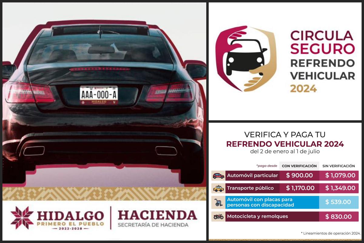 Anuncian costos del refrendo vehicular 2024 en Hidalgo; otorgarán seguros de vida y de daños