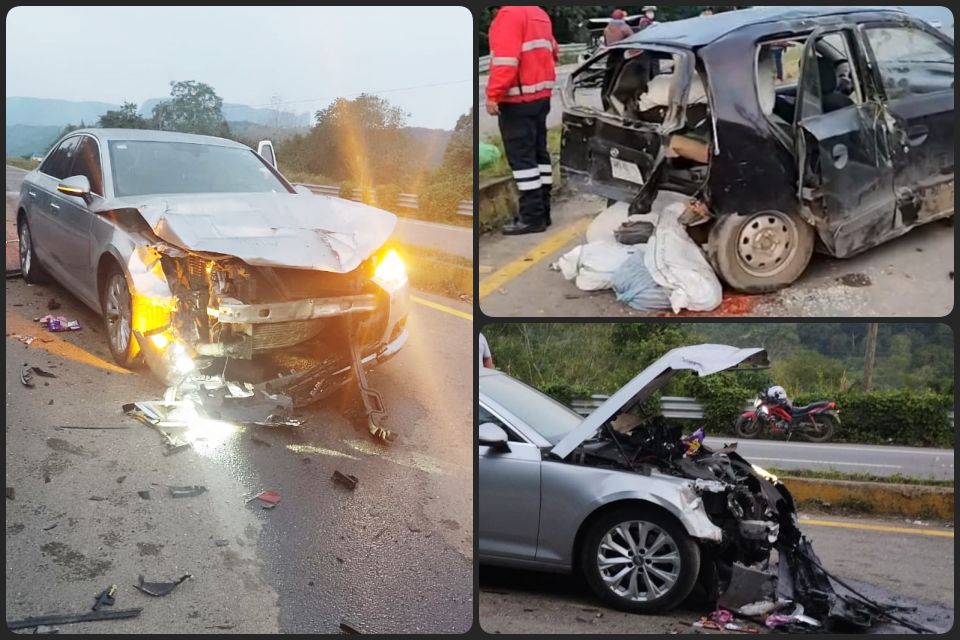 Así quedaron dos autos al impactar este martes en carretera de Hidalgo