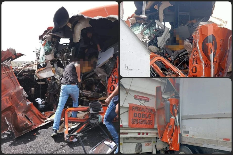 Chofer queda prensado en impactante colisión de tráileres ocurrido en el Arco Norte