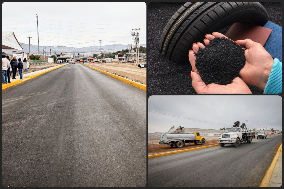 ¡Innovadora técnica sostenible! Construyen bulevar en Pachuca con llantas recicladas