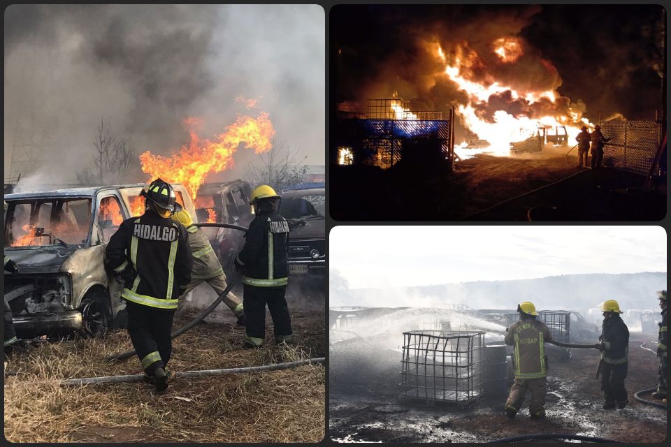 ¡Fuerte incendio! Arde huachicol decomisado en corralón de Hidalgo, afectando cerca de 300 vehículos