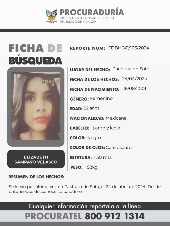 Elizabeth desapareció en Pachuca; piden ayuda para localizarla