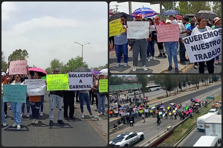 Conflicto de la empresa Carnival lleva a trabajadores a bloquear el bulevar Felipe Ángeles, en Pachuca