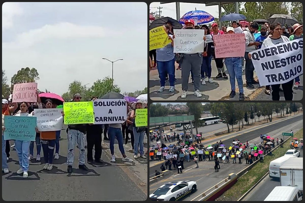 Conflicto de la empresa Carnival lleva a trabajadores a bloquear el bulevar Felipe Ángeles, en Pachuca