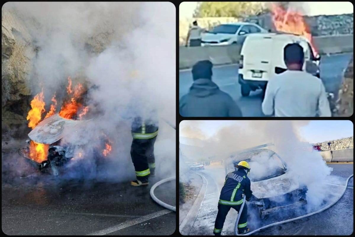 ¡Fuego! Arde camioneta en el Corredor de la Montaña, rumbo a Real del Monte | VIDEO