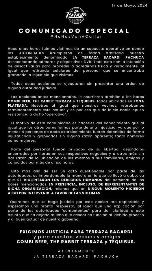 Realizan mega operativo en bares de la Zona Plateada de Pachuca; empresarios acusan abuso de autoridad | VIDEOS
