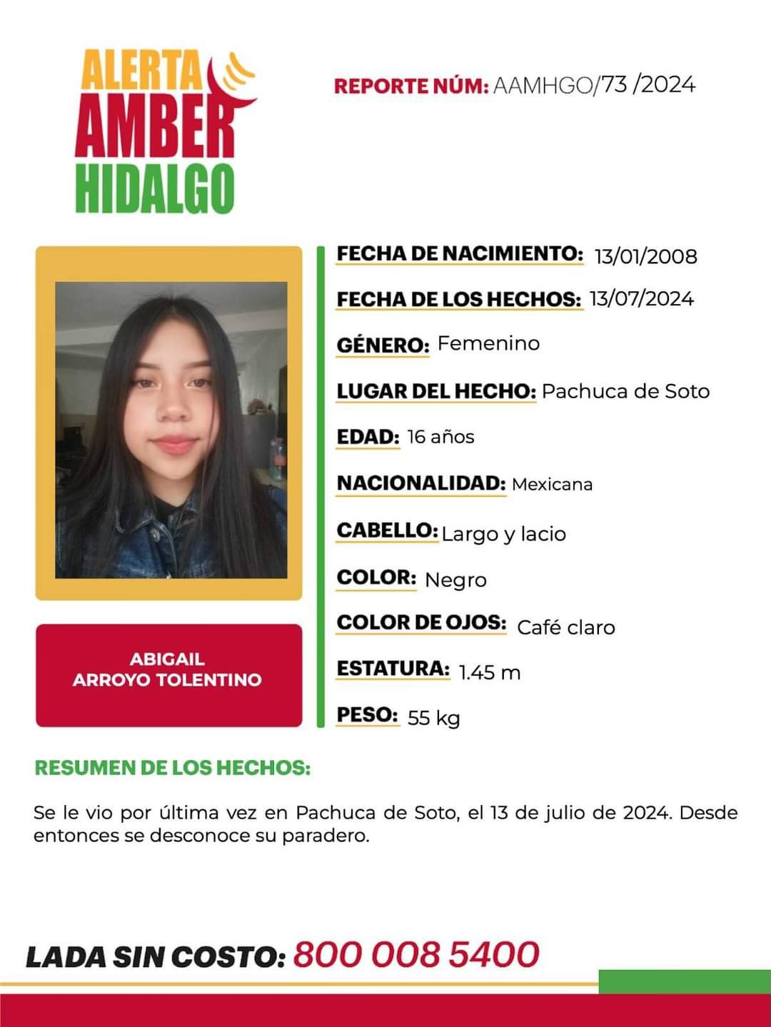 Alerta Amber: Abigail desapareció en Pachuca; piden ayuda para encontrarla