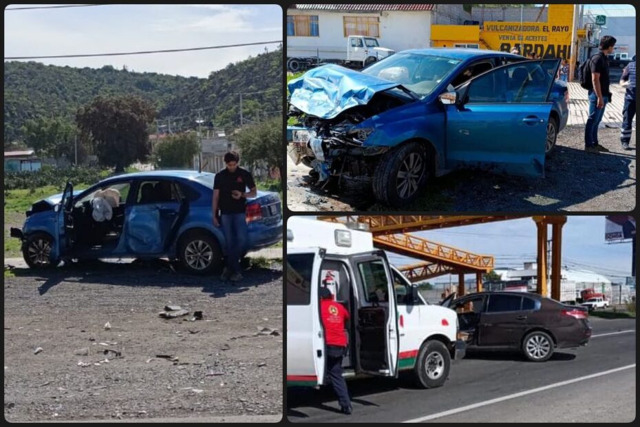 ¡Fuerte encontronazo! Impactan dos autos en la Pachuca - Sahagún