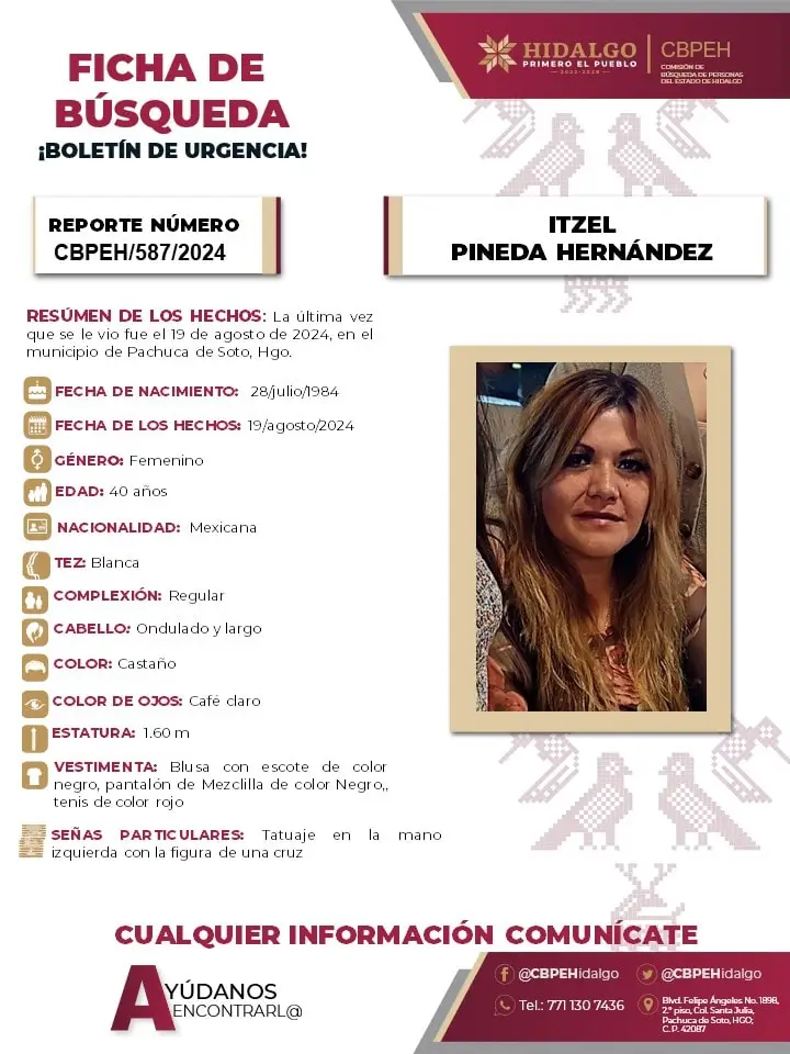 Emiten boletín de urgencia por mujer desaparecida en Pachuca