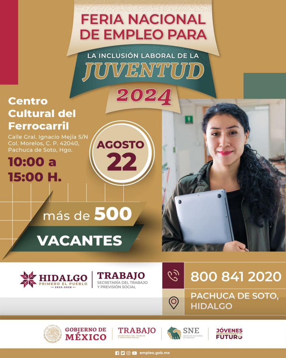 Inclusión laboral: llega la Feria Nacional de Empleo a Pachuca con más de 500 vacantes