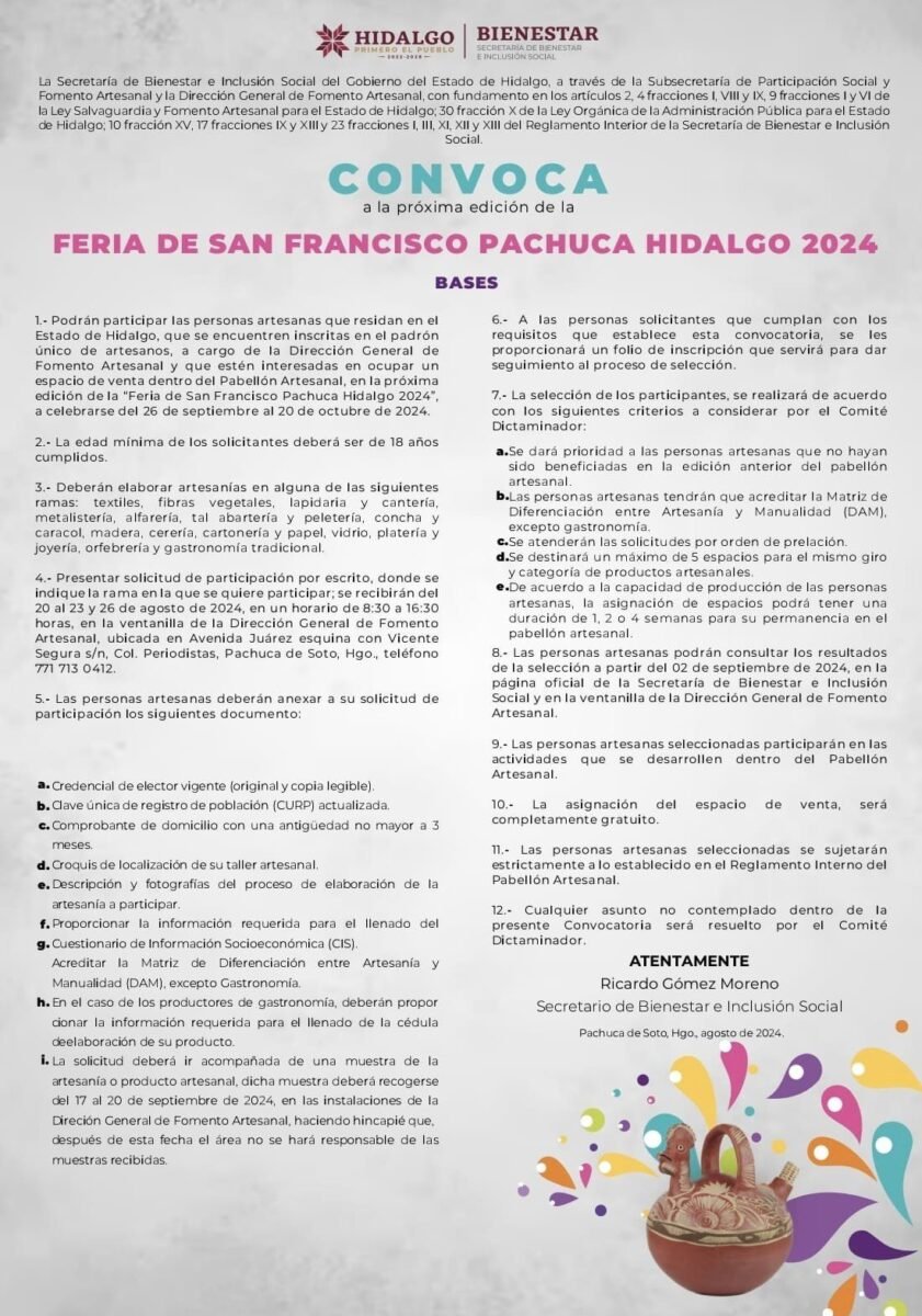 ¿Quieres tener un espacio en el Pabellón Artesanal de la Feria de Pachuca? Estos son los requisitos