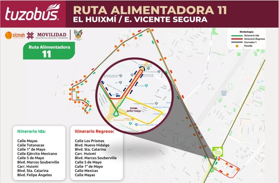 Anuncian desvío de estas cinco rutas alimentadoras del Tuzobús