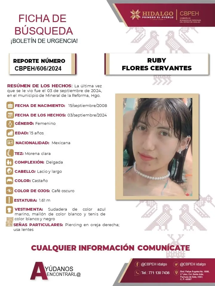 Reportan desaparición de quinceañera en Mineral de la Reforma; piden ayuda para encontrarla