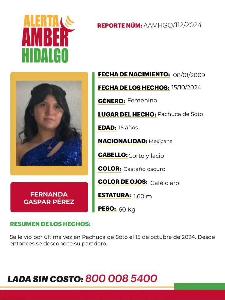 Activan Alerta Amber en favor de Fernanda, quinceañera desaparecida en Pachuca
