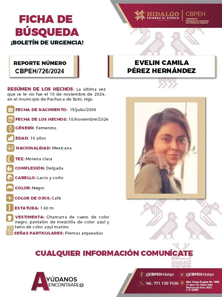 Evelin Camila desapareció en Pachuca; se pide ayuda para localizarla