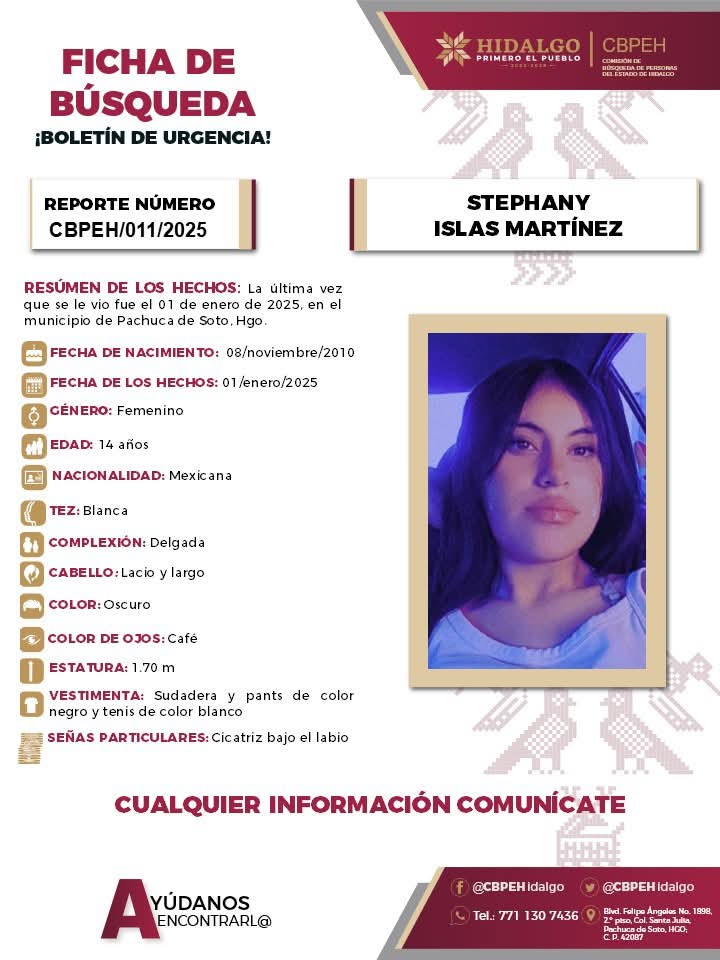 Stephany desapareció en Pachuca; piden ayuda para encontrarla