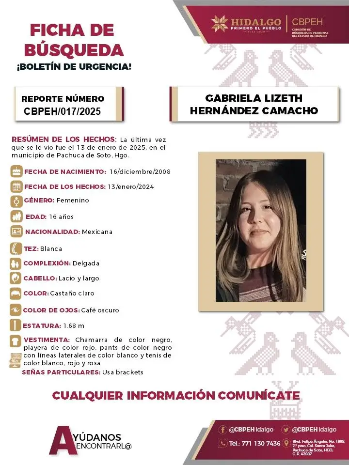 Gabriela Lizeth desapareció en Pachuca; piden ayuda para localizarla