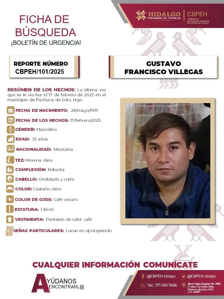 Gustavo Francisco desapareció en Pachuca; activan alerta para localizarlo 5 Gustavo Francisco desapareció en Pachuca; activan alerta para localizarlo