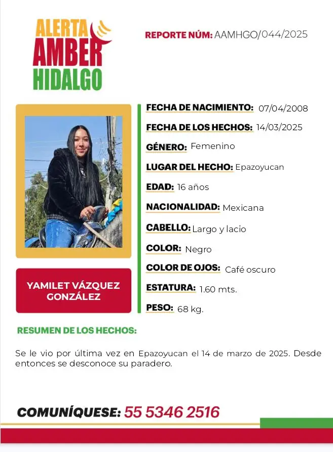 Activan Alerta Amber Hidalgo por adolescente desaparecida en Epazoyucan 4 Activan Alerta Amber Hidalgo por adolescente desaparecida en Epazoyucan