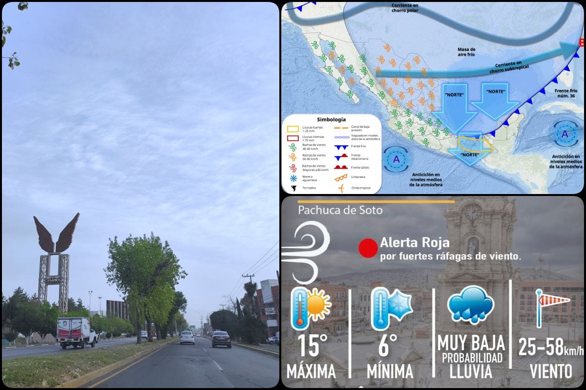 La primavera entró gélida: frente frío trae descenso en la temperatura y alerta roja de ráfagas de viento en Pachuca