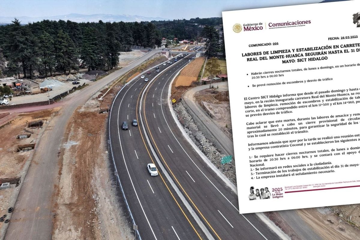 Continuarán trabajos en la nueva carretera Real del Monte-Huasca con cierres totales hasta el 31 de mayo