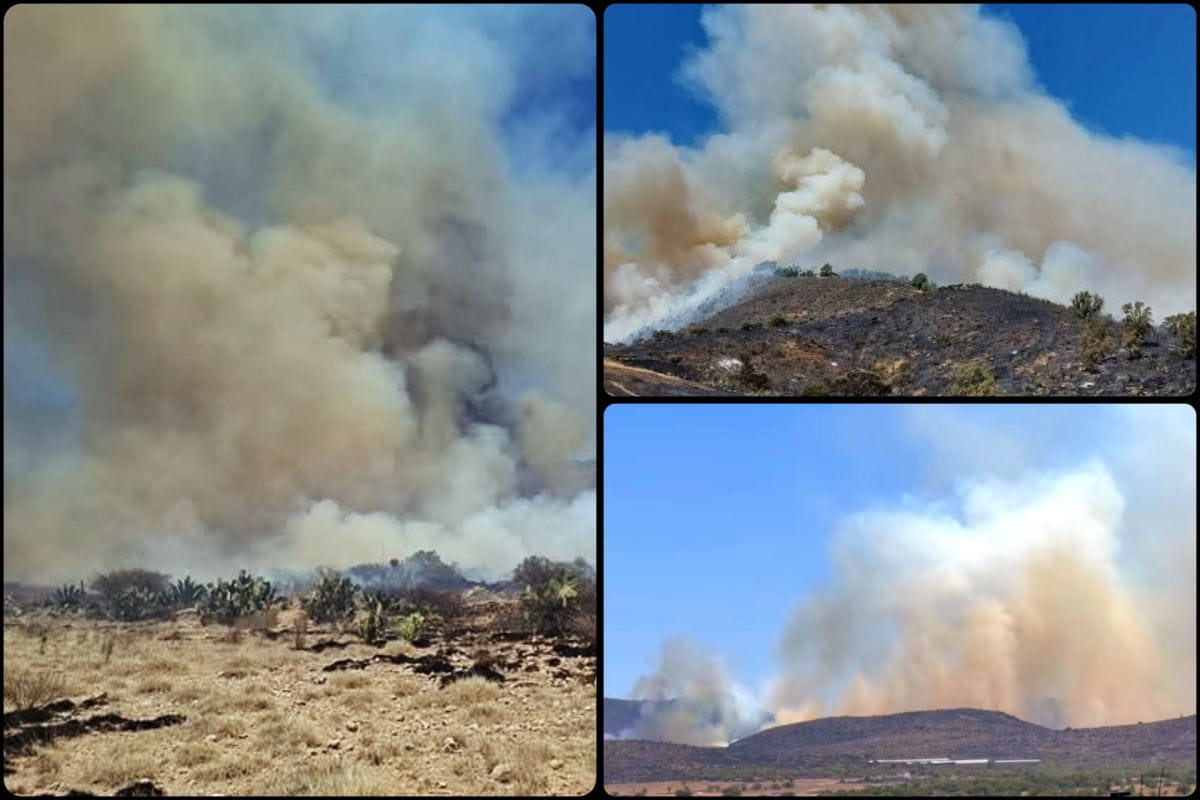 Impresionante incendio consume cerro en Epazoyucan