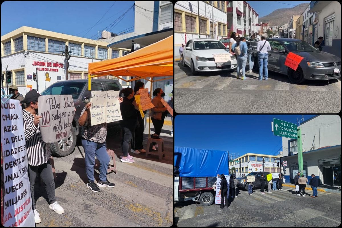 Manifestantes bloquean cruce de avenidas Juárez y Madero en Pachuca este lunes