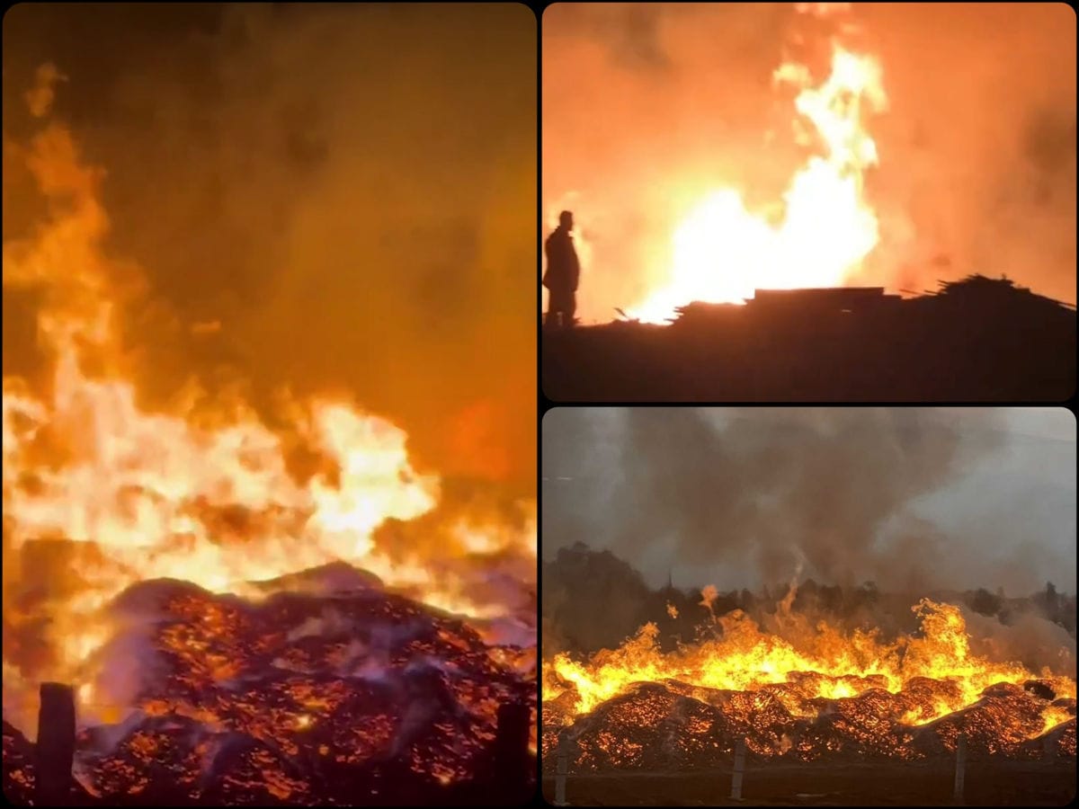 Impresionante incendio de aserradero y pastizales a orillas de la México-Pachuca