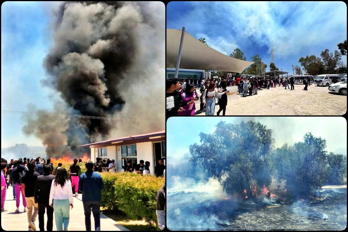 Evacuan y suspenden de actividades en la Politécnica de Pachuca por fuerte incendio