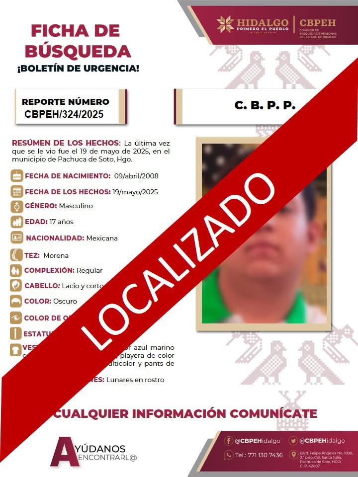 Piden ayuda para localizar a Carlos Benjamín, joven desaparecido en Pachuca (localizado) 5 Piden ayuda para localizar a Carlos Benjamín, joven desaparecido en Pachuca (localizado)
