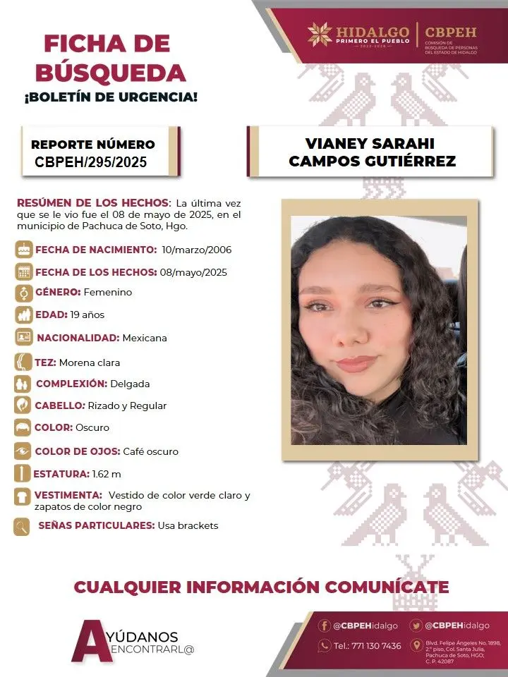 Vianey Sarahai desapareció en Pachuca; piden ayuda para encontrarla 5 Vianey Sarahai desapareció en Pachuca; piden ayuda para encontrarla