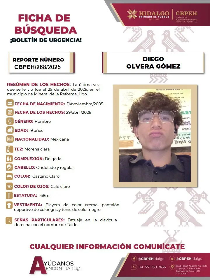 Joven de 19 años de edad desapareció en Mineral de la Reforma; piden ayuda para encontrarlo 4 Joven de 19 años de edad desapareció en Mineral de la Reforma; piden ayuda para encontrarlo